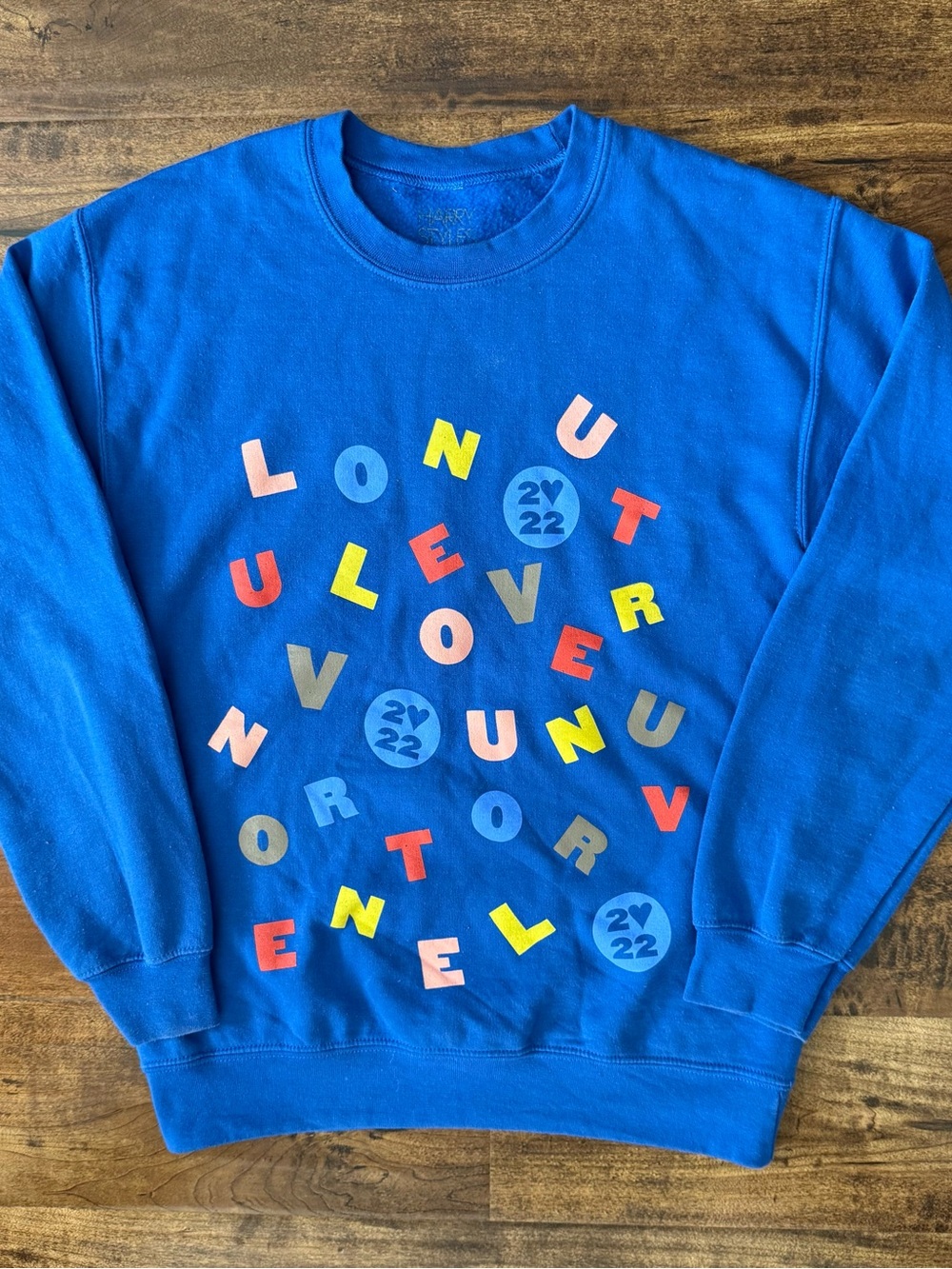 Harry Styles 2022 Love On Tour Love Soup Blue Alphabet Sweatshirt Sz S
